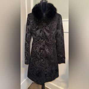 Giacca‎ Jacquard Coat with Detachable Faux Fur Collar